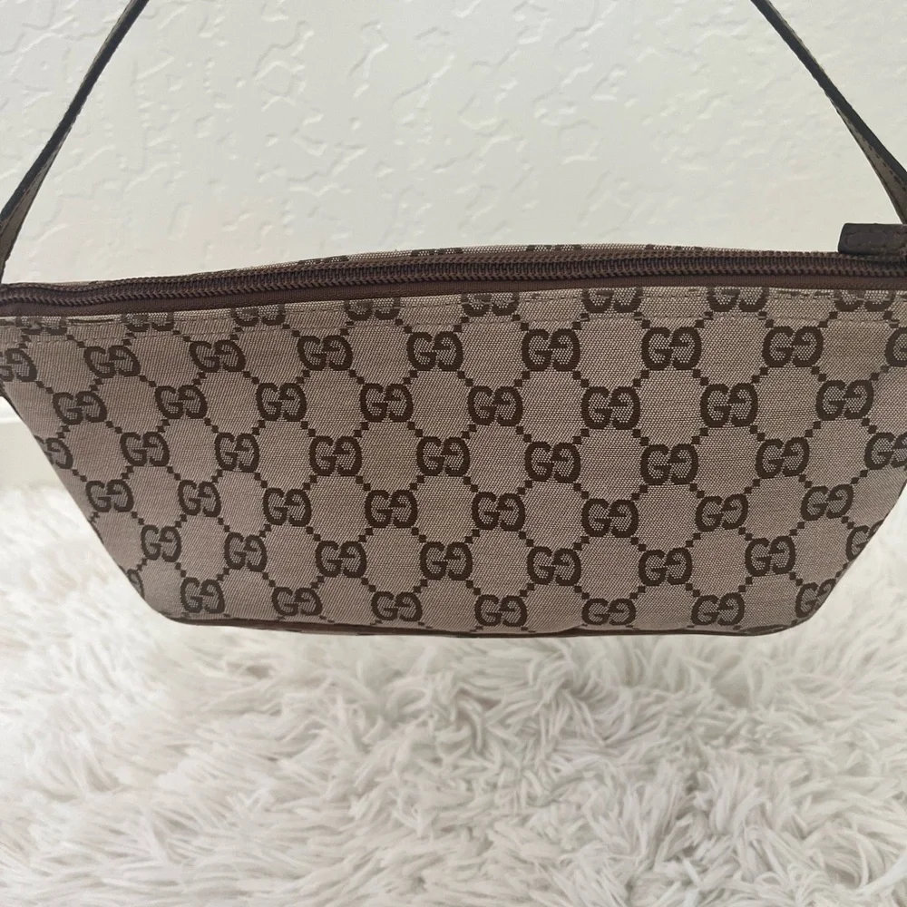 Gucci Beige Brown GG Canvas Clutch Wristlet